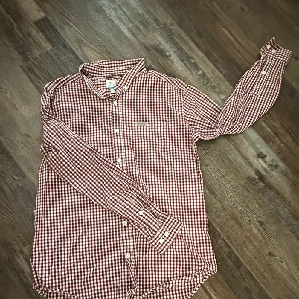 Columbia Men's Red and White Checkered Shirt